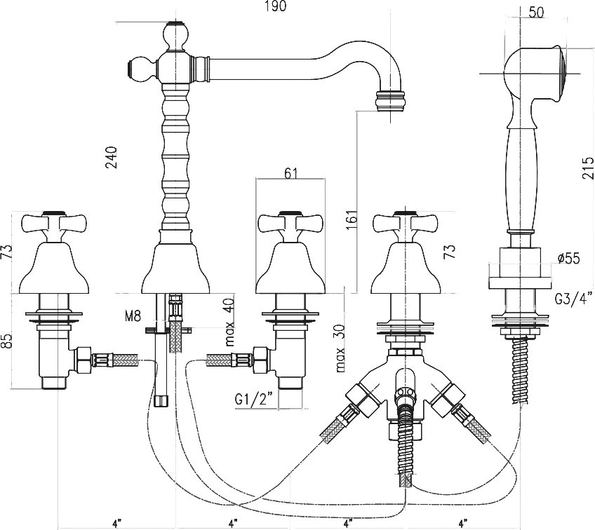 Смеситель на борт ванны Webert Armony AM730402015 Хром