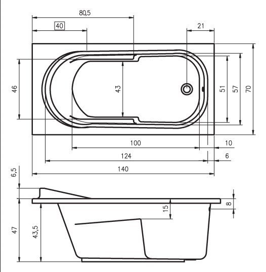 Ванна акриловая RIHO COLUMBIA 140x70 BA0500500000000