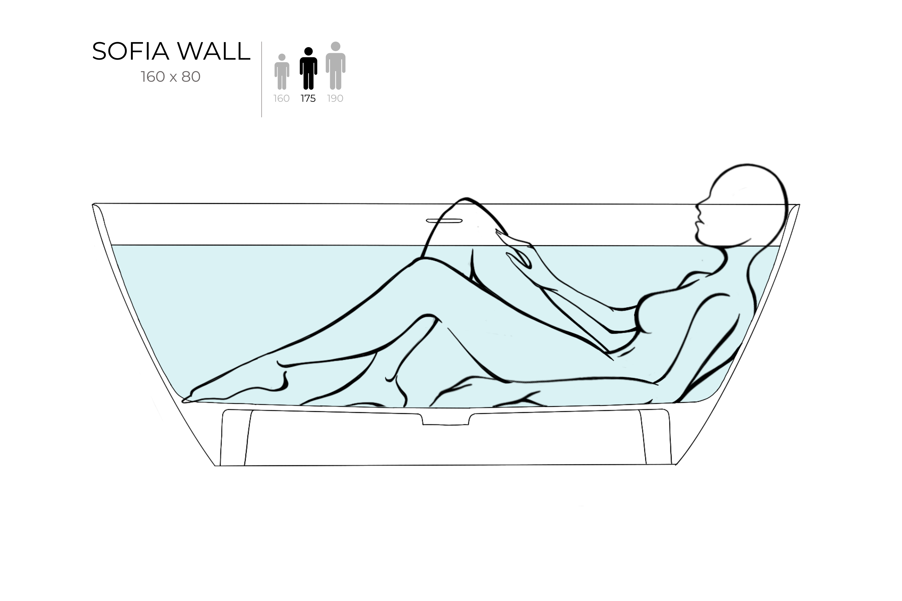 Ванна пристенная Salini SOFIA WALL 160x80 покраска по RAL полностью 102527MRF