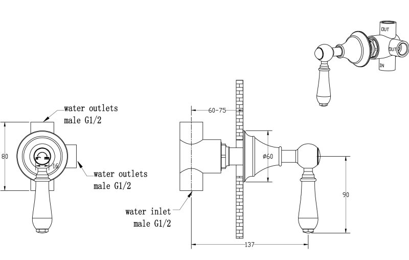 Дивертер встраиваемый Латунь Boheme BRILLANTE 624-SW