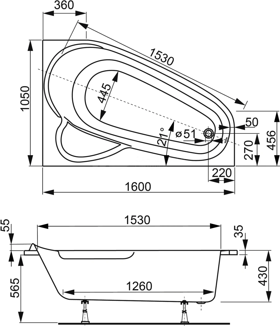 Акриловая ванна 160x105 VAGNERPLAST SELENA Right VPBA163SEL3PX-01