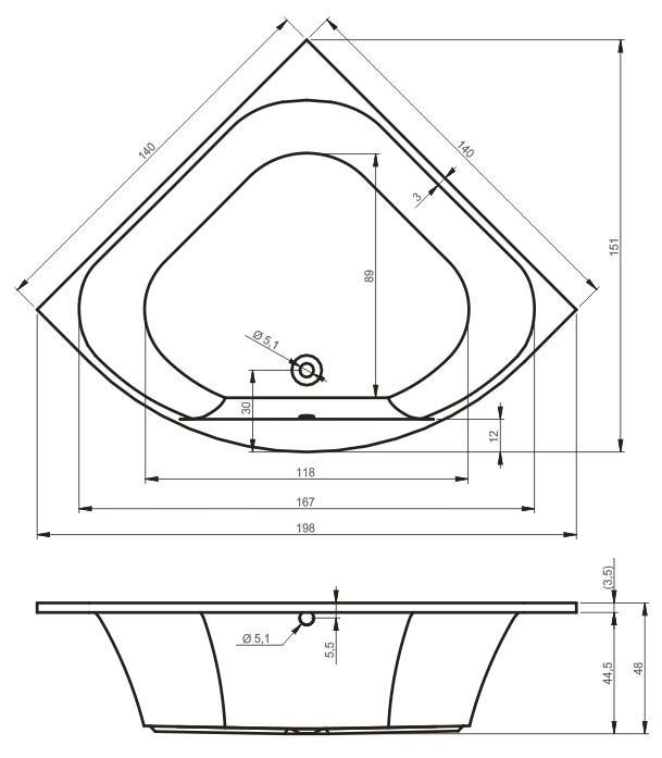 Ванна акриловая RIHO ATLANTA 140x140 BB7000500000000