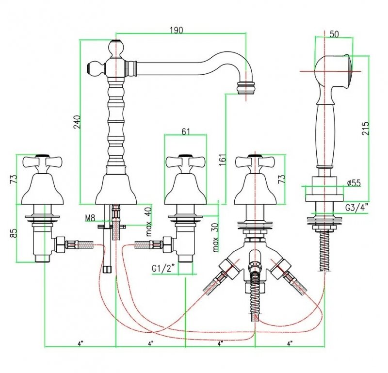 Смеситель на борт ванны Webert Armony AM730402017 Хром-золото