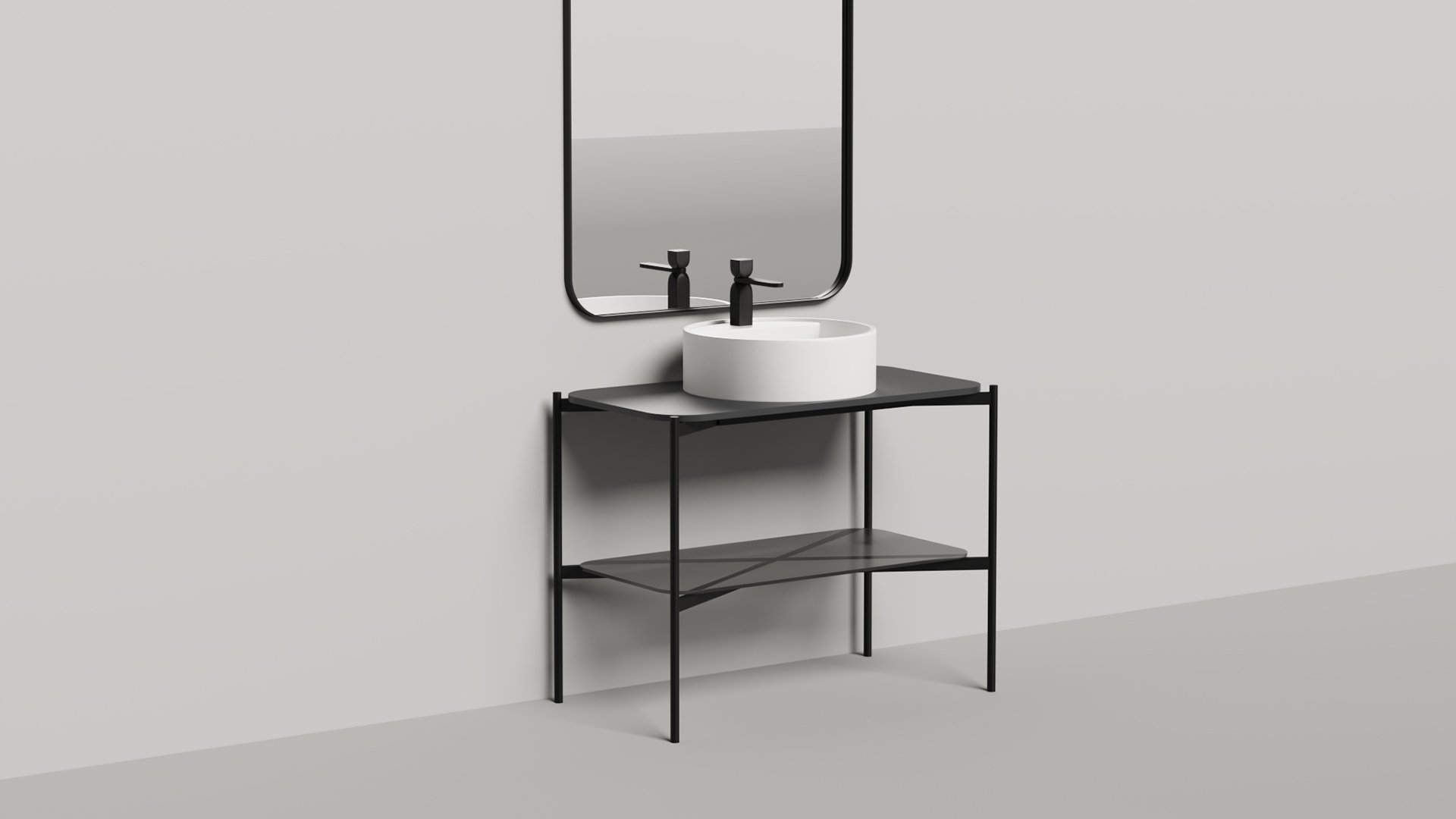 Напольная тумба со столешницей и зеркалом Salini Grazia 80x74 стальная черная 27G108