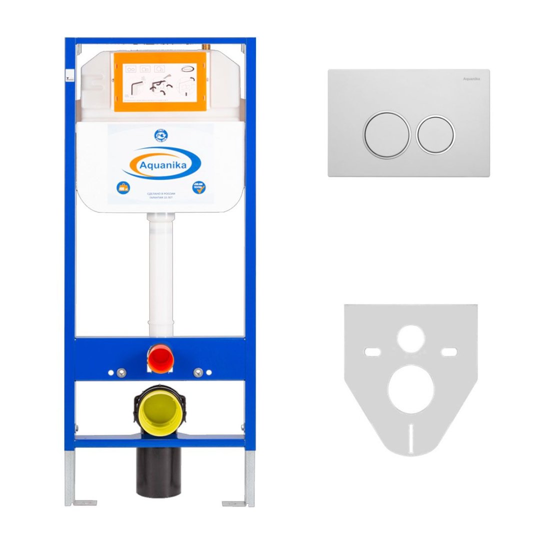 Инсталляция для подвесного унитаза Aquanika Basic 10.702.450.02.19 с кнопкой смыва белая/хром