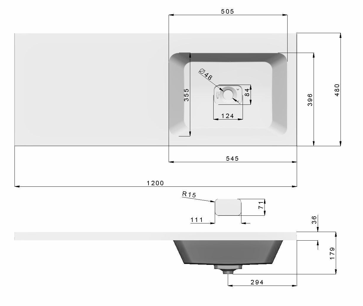 Раковина правая чаша 120x48 см Мадера Kamilla ФЦ-00001870 белый