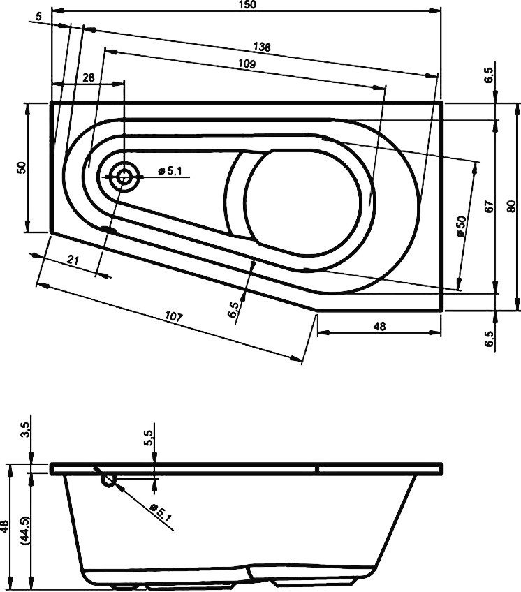 Ванна акриловая RIHO DELTA 150 L 150x80 BB8100500000000