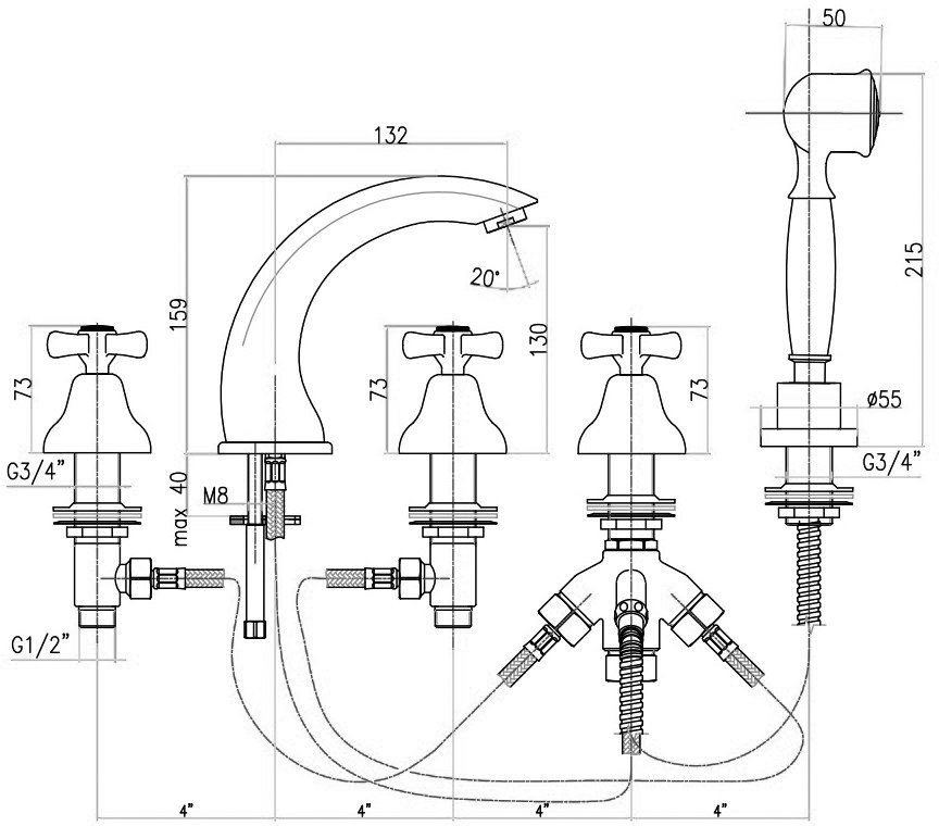 Смеситель на борт ванны Webert Armony AM730401010 золото