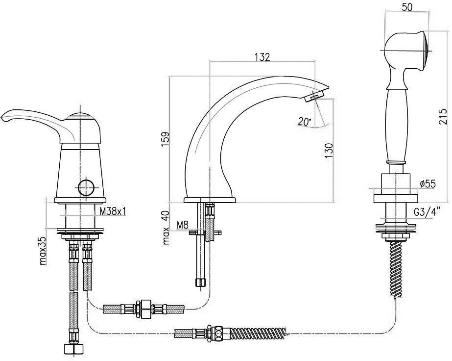 Смеситель на борт ванны Webert Aurora AU850701060 медь