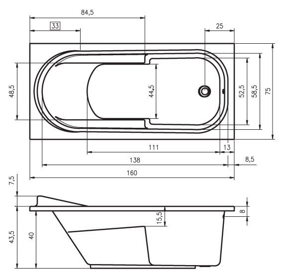 Ванна акриловая RIHO COLUMBIA 160x75 BA0100500000000