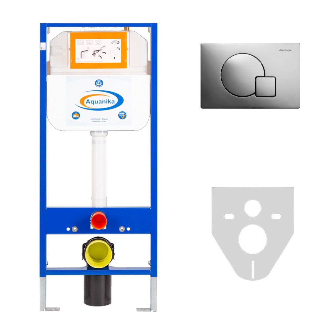 Комплект инсталляции Aquanika Basic 10.702.450.02.10 с кнопкой хром и шумоизоляцией