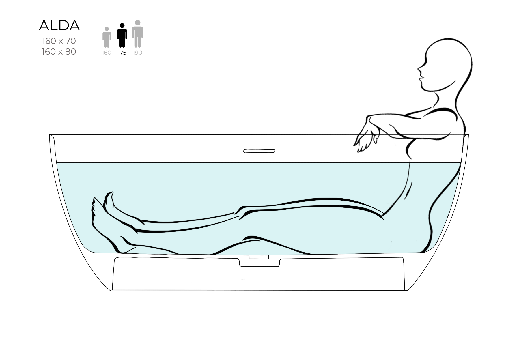 Ванна каменная отдельностоящая глянцевая 160х80 Salini ALDA 101913GRF окрашена по RAL