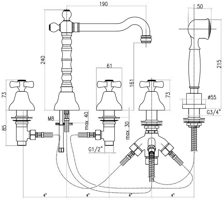 Смеситель на борт ванны Webert Armony AM730402065 бронза