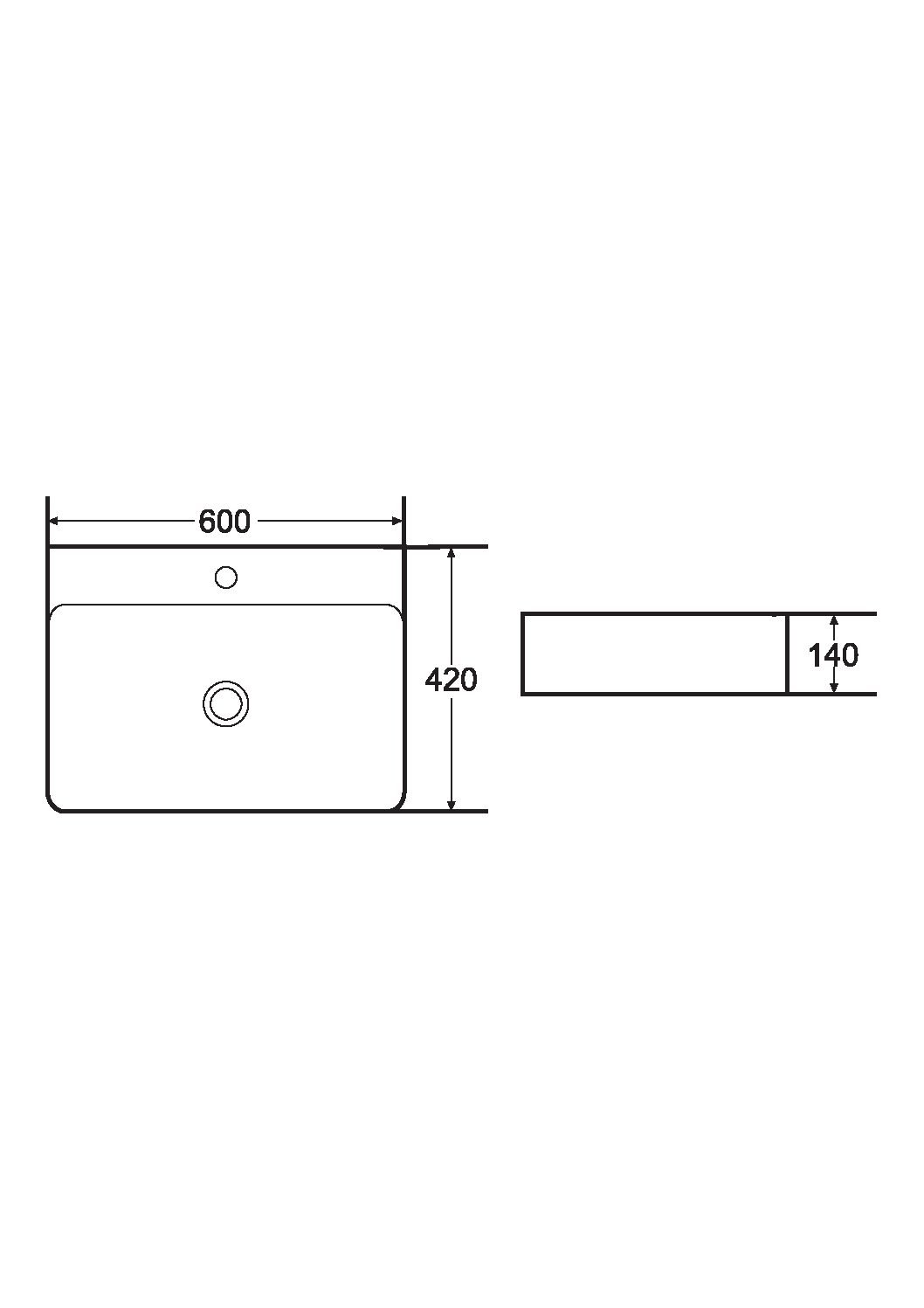 Раковина Керамика прямоугольная под смеситель белая Armadi Art Vallessi 874