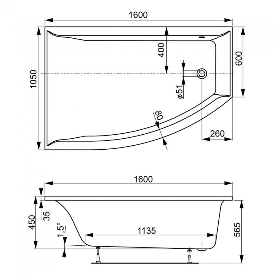 Акриловая ванна VAGNERPLAST VERONELA OFFSET 160x105 Left