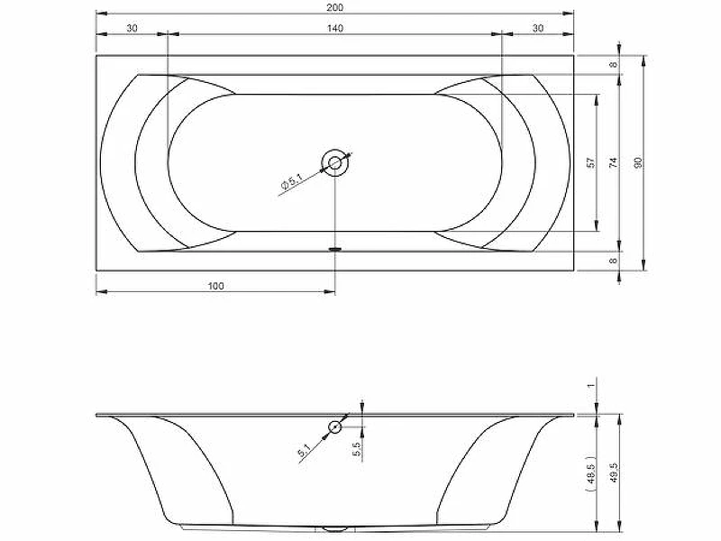 Ванна акриловая 200x90 RIHO LINARES B144001005