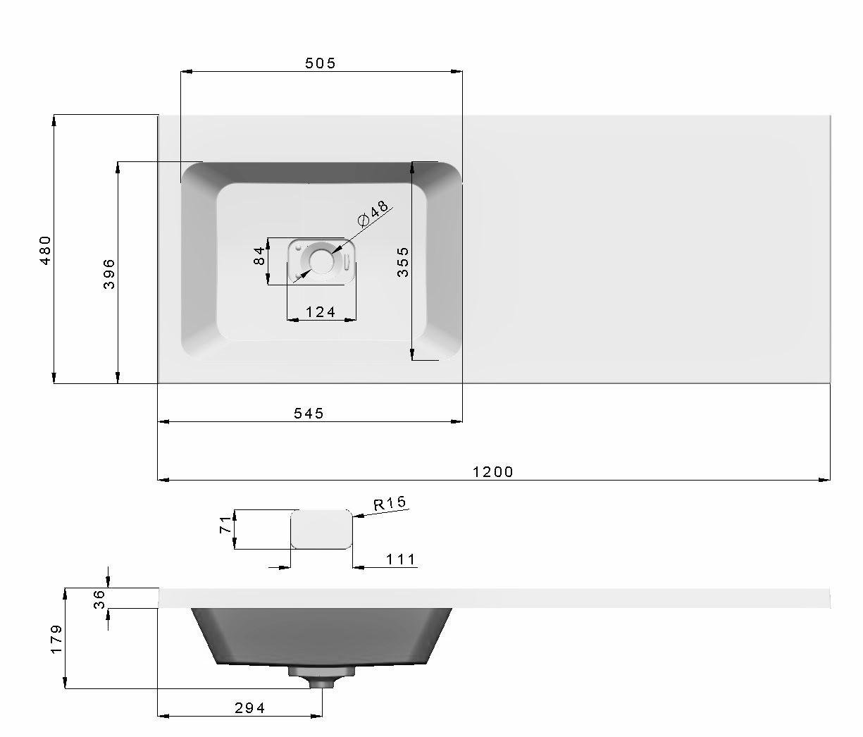 Раковина левая чаша 120x48 см Мадера Kamilla ФЦ-00001871 белый