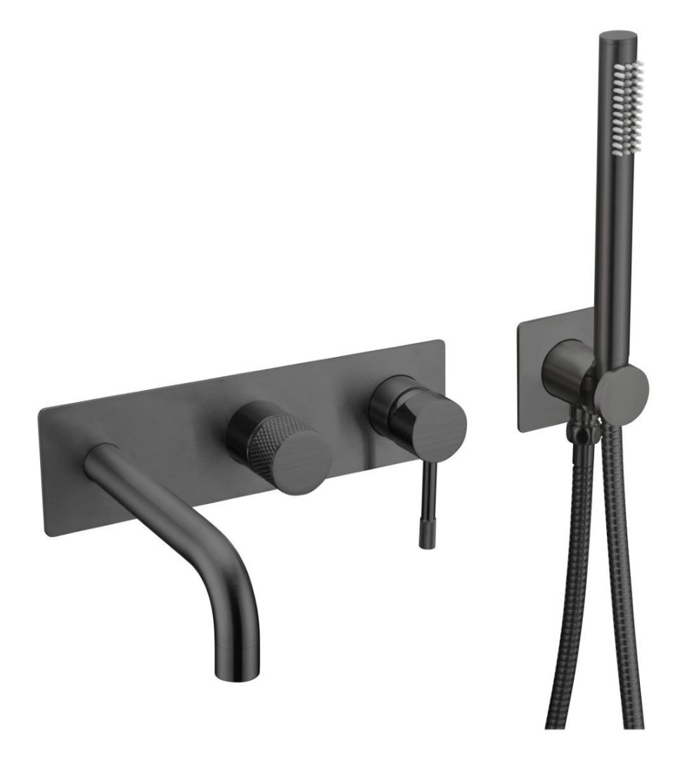 Смеситель встраеваемый с ручным душем и изливом  Boheme UNO 464-3-B черный