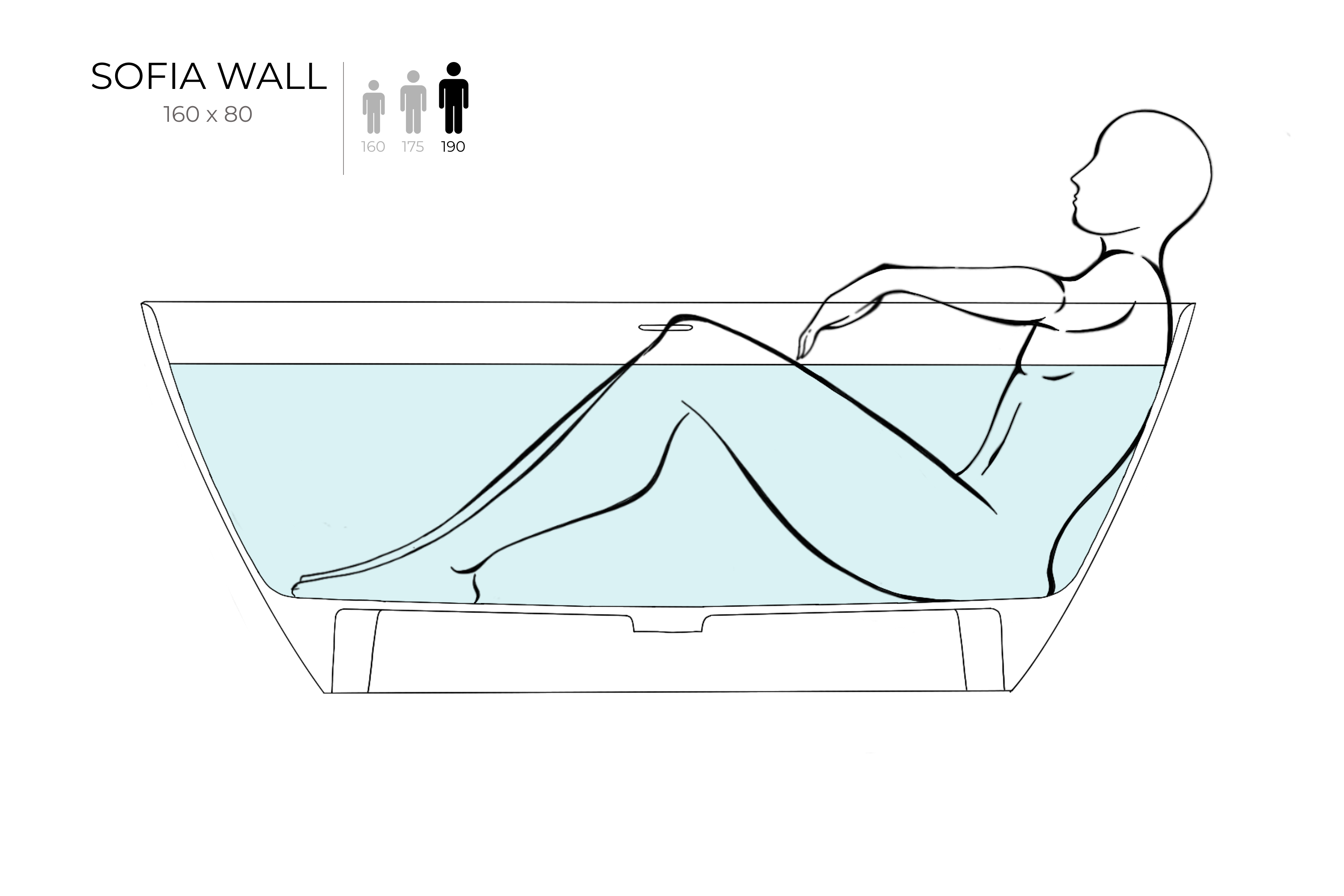 Ванна пристенная Salini SOFIA WALL 160x80 покраска по RAL снаружи 102527MRH