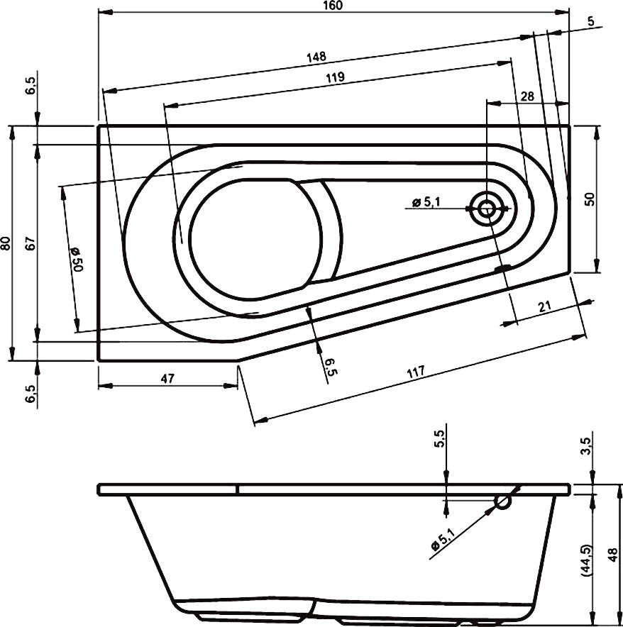 Ванна акриловая RIHO DELTA 160 R 160x80 BB8200500000000