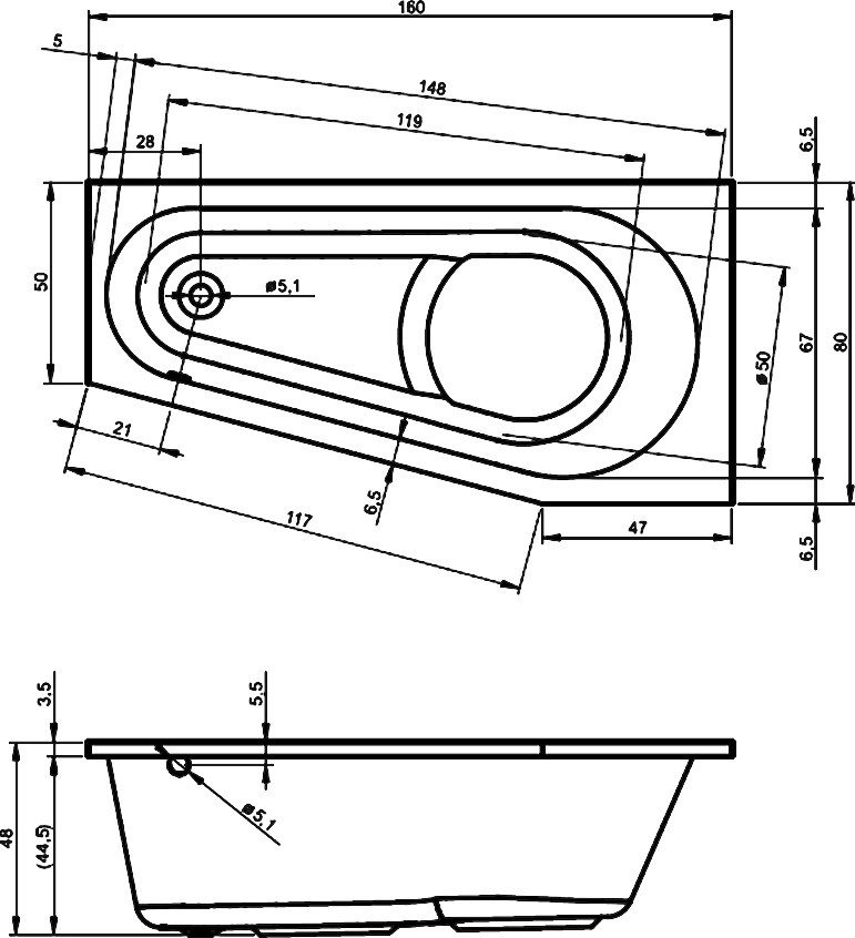 Ванна акриловая RIHO DELTA 160 L 160x80 BB8300500000000