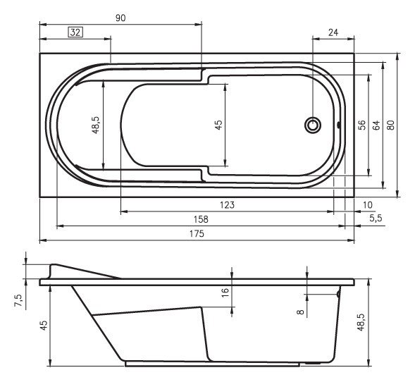 Ванна акриловая RIHO COLUMBIA 175x80 BA0400500000000