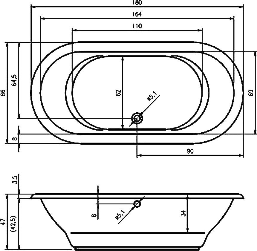 Ванна акриловая RIHO SETH 180x86 BB2200500000000