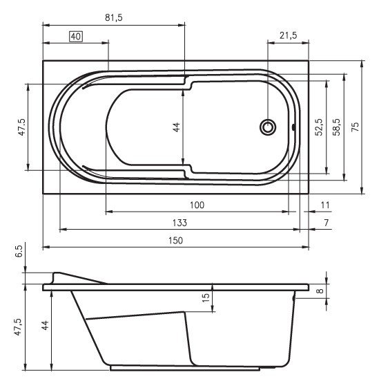 Ванна акриловая RIHO COLUMBIA 150x75 BA0200500000000