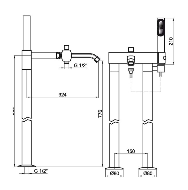 Смеситель для ванны Webert Azeta AZ850401015