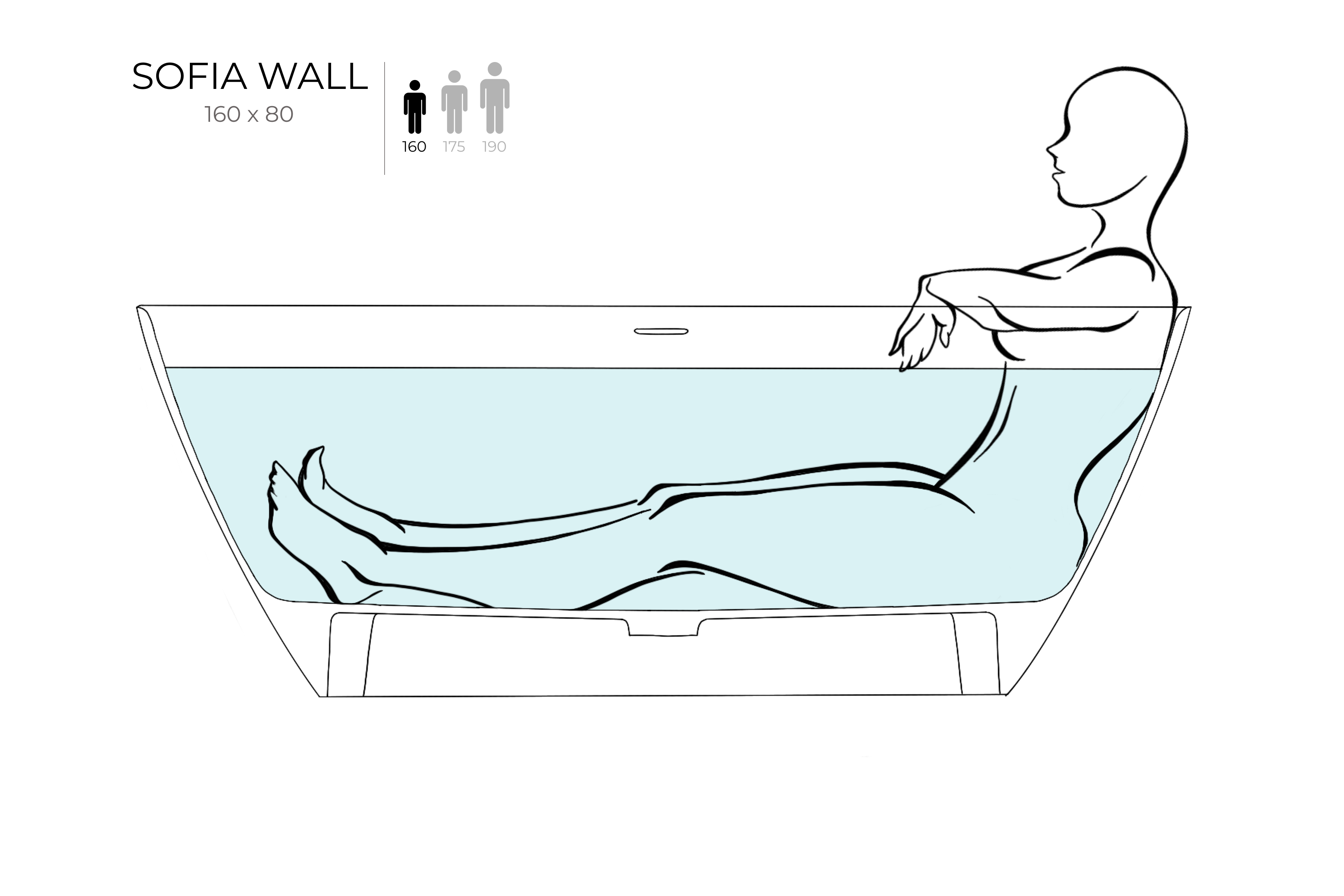 Ванна пристенная Salini SOFIA WALL 160x80 покраска по RAL снаружи 102527MRH