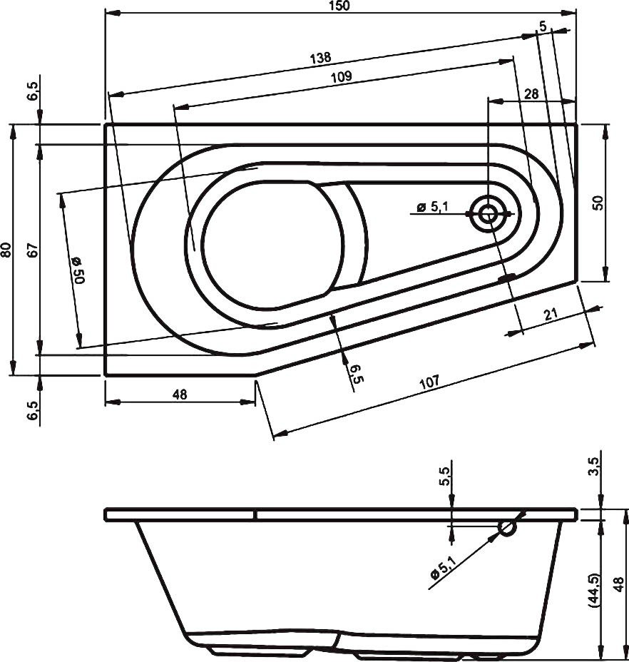 Ванна акриловая RIHO DELTA 150 R 150x80 BB8000500000000