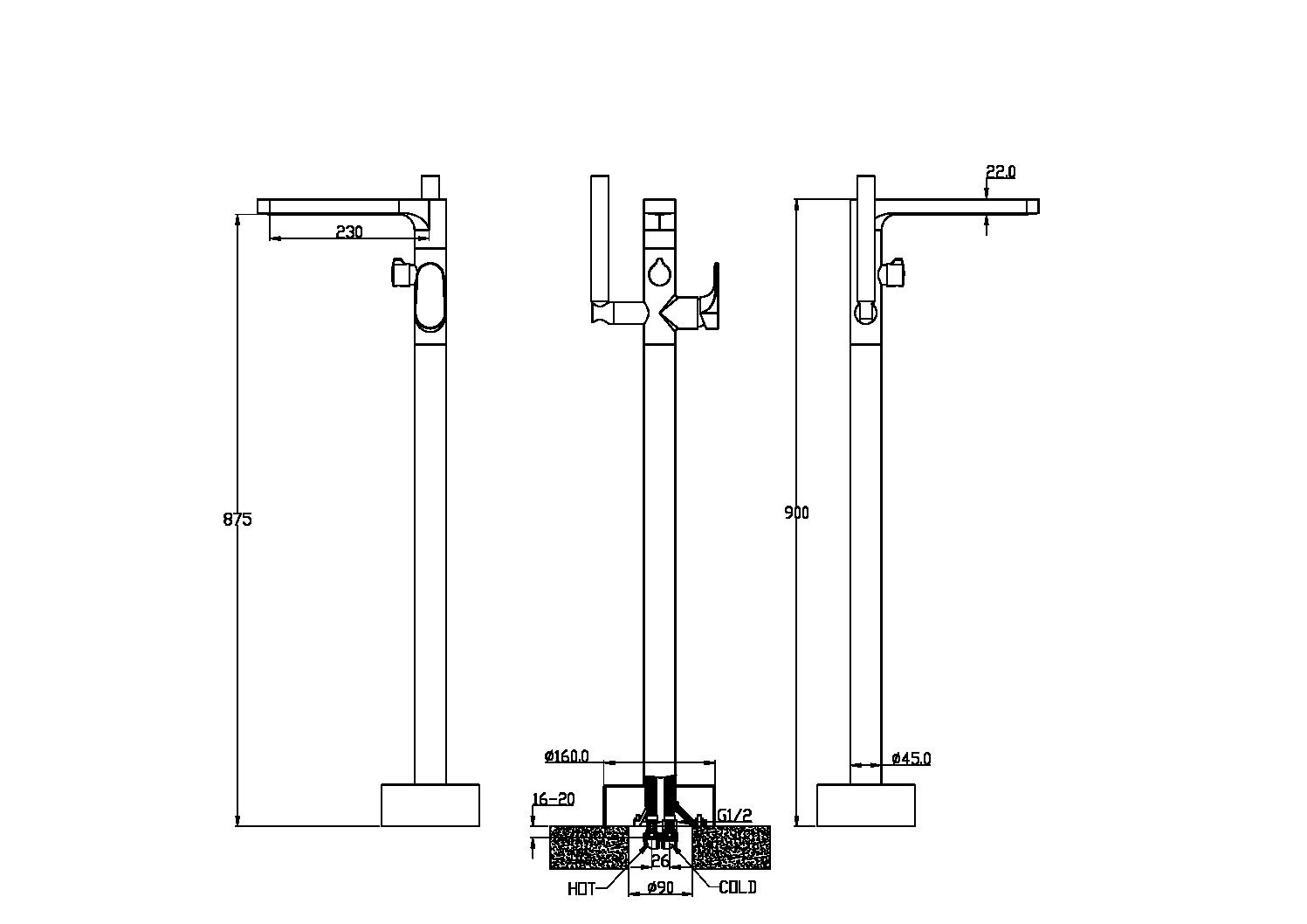 Смеситель напольный BOHEME Spectre Gold 459-G