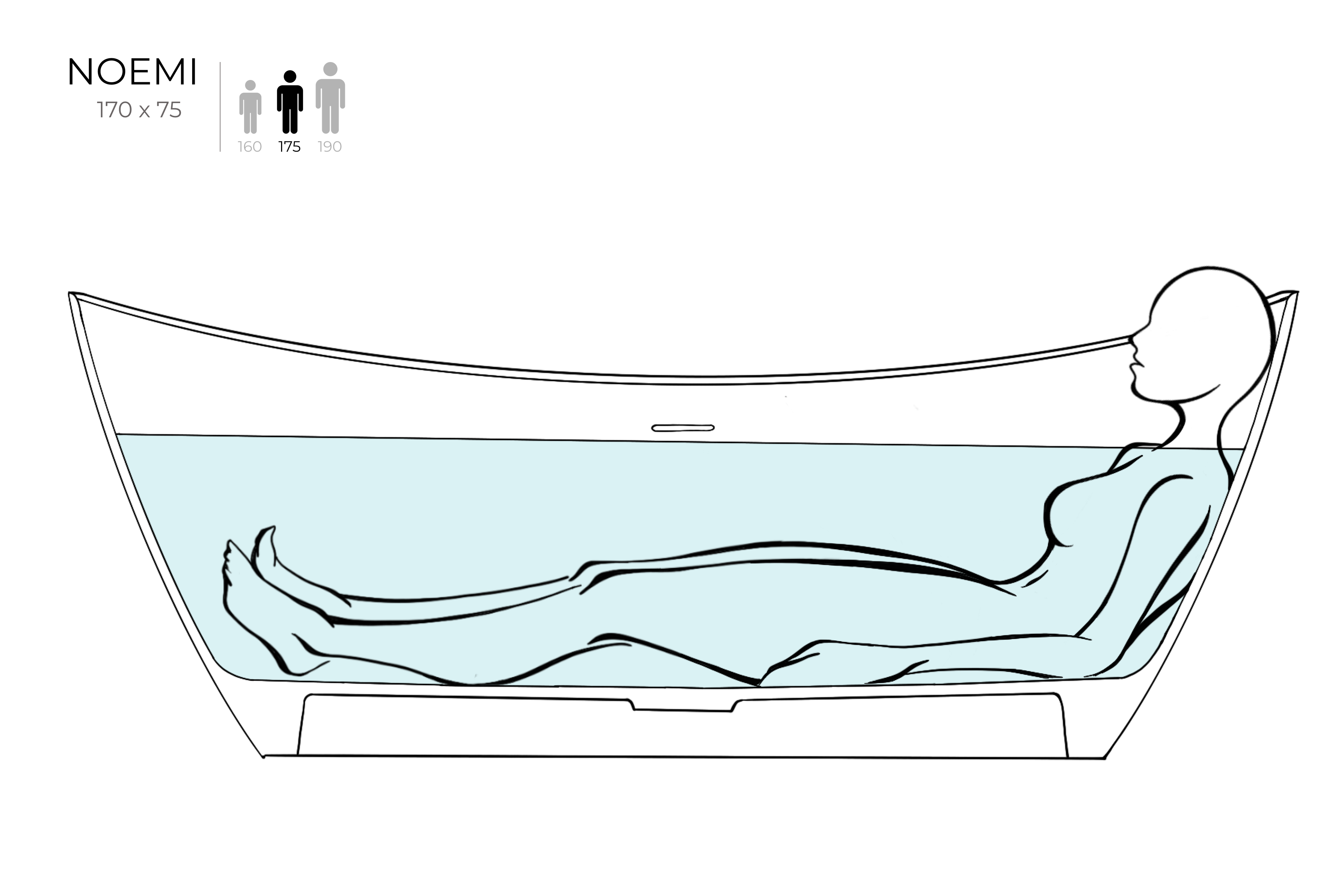 Ванна каменная отдельностоящая глянцевая 170х75 Salini NOEMI 101712G