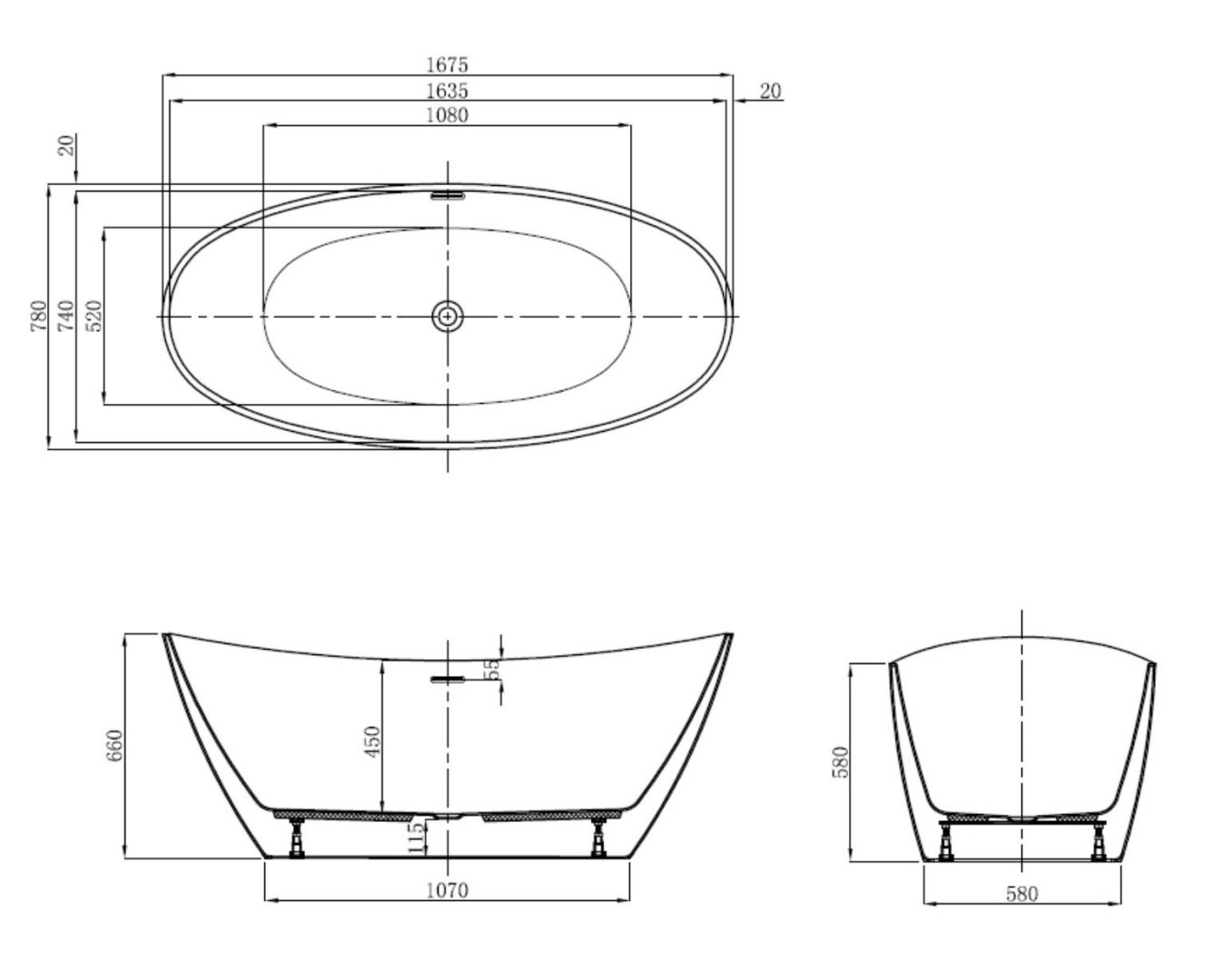 Акриловая ванна отдельностоящая VAGNERPLAST LORNA 167x80
