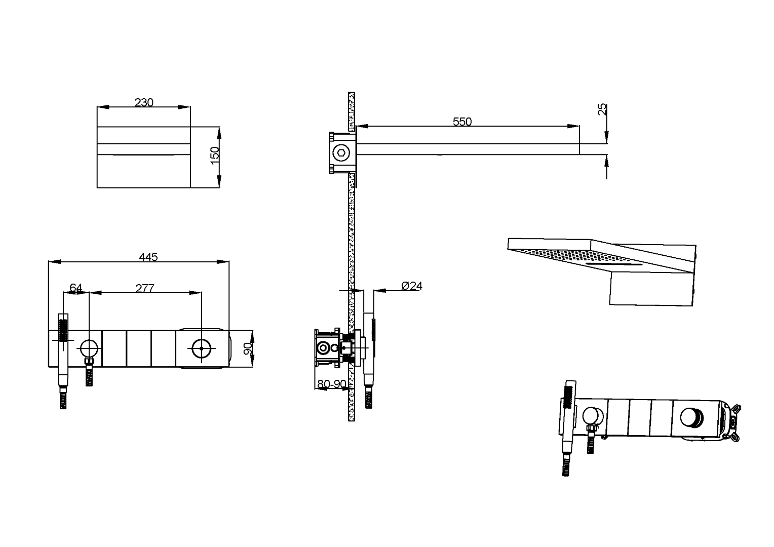 Встроенная душевая система 55х45х140 см Boheme ZODIAC 132-2-CR хром