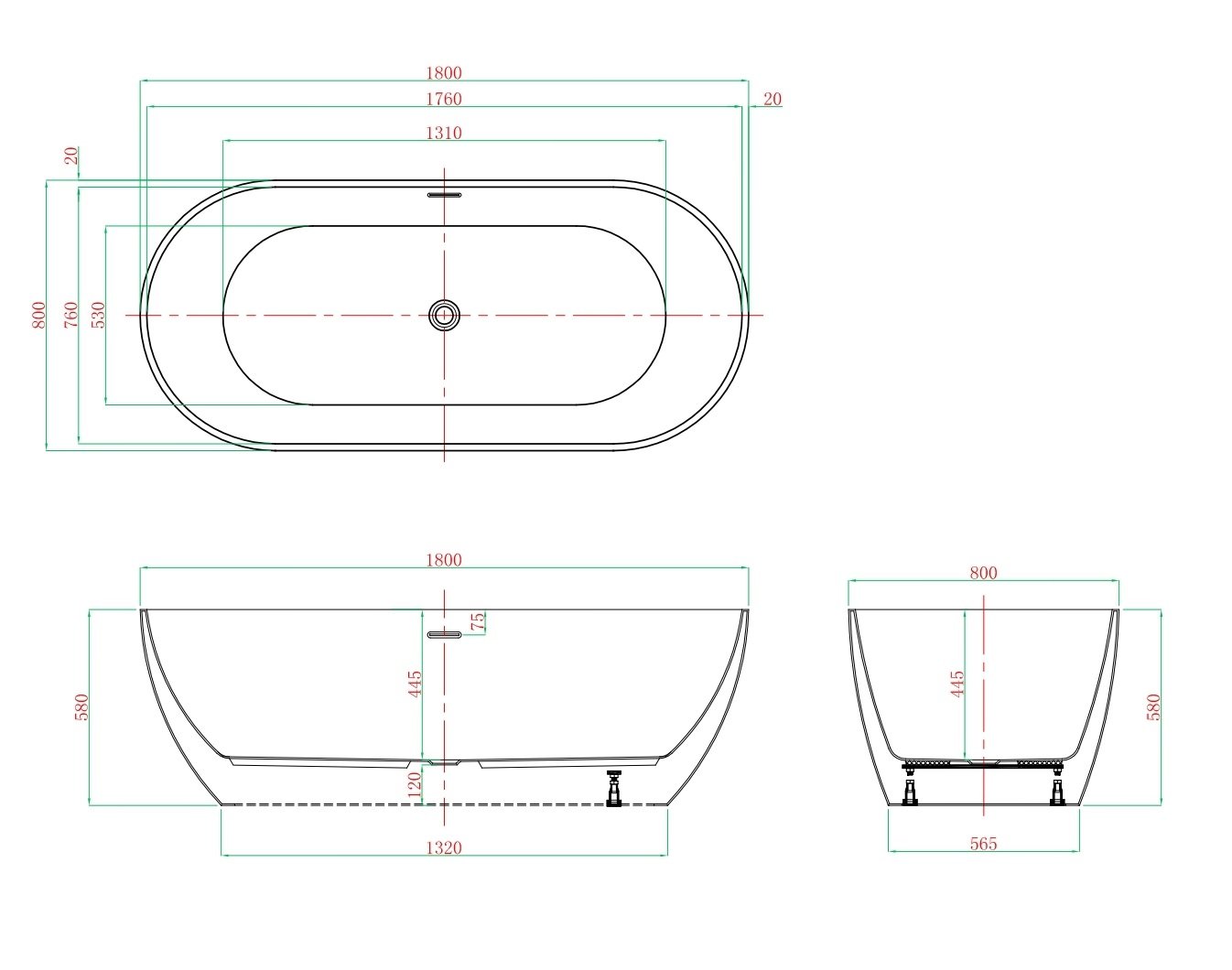 Акриловая ванна отдельностоящая VAGNERPLAST MARBELLA 180x80