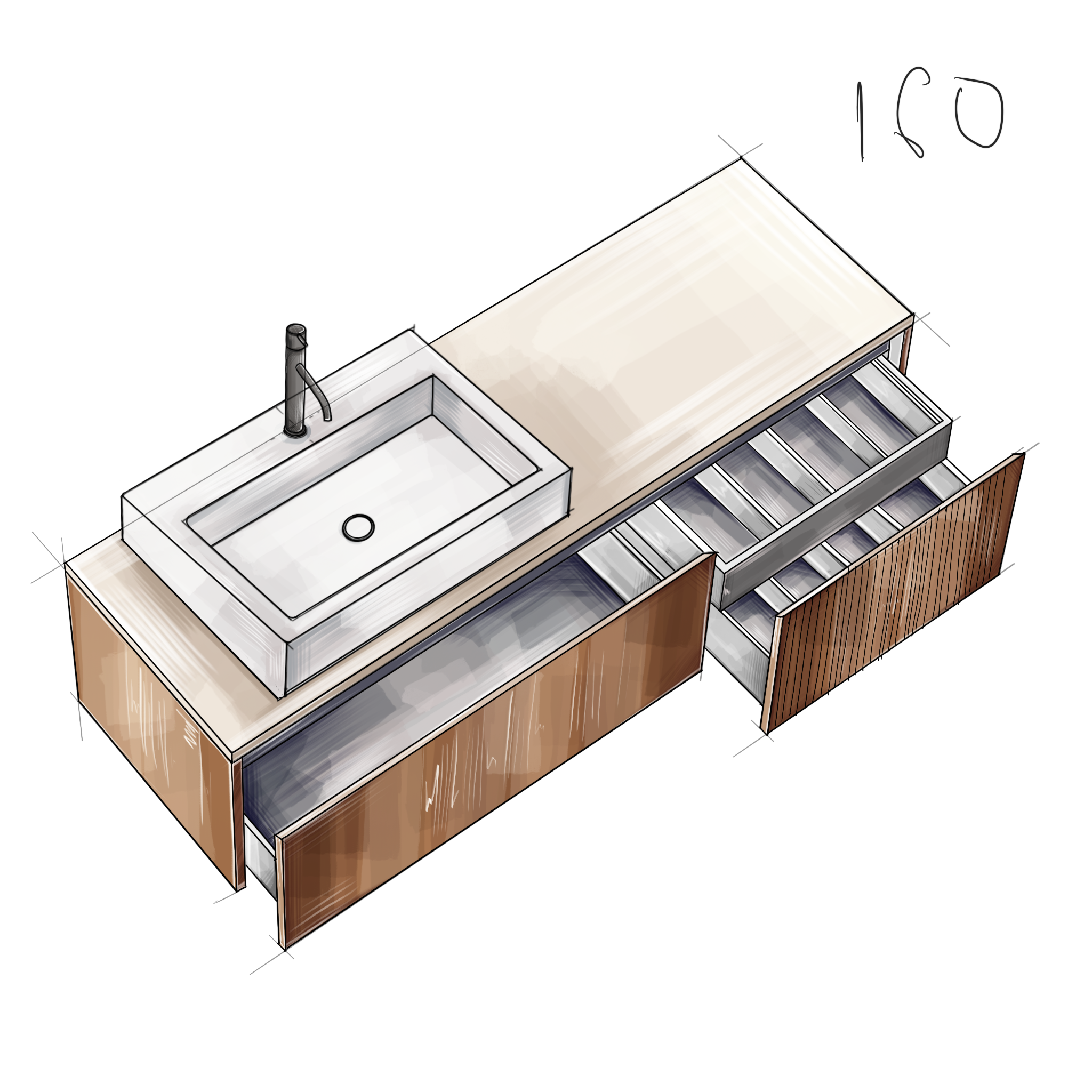 Подвесная тумба со столешницей Salini Domino 160x50 шпон 27D216