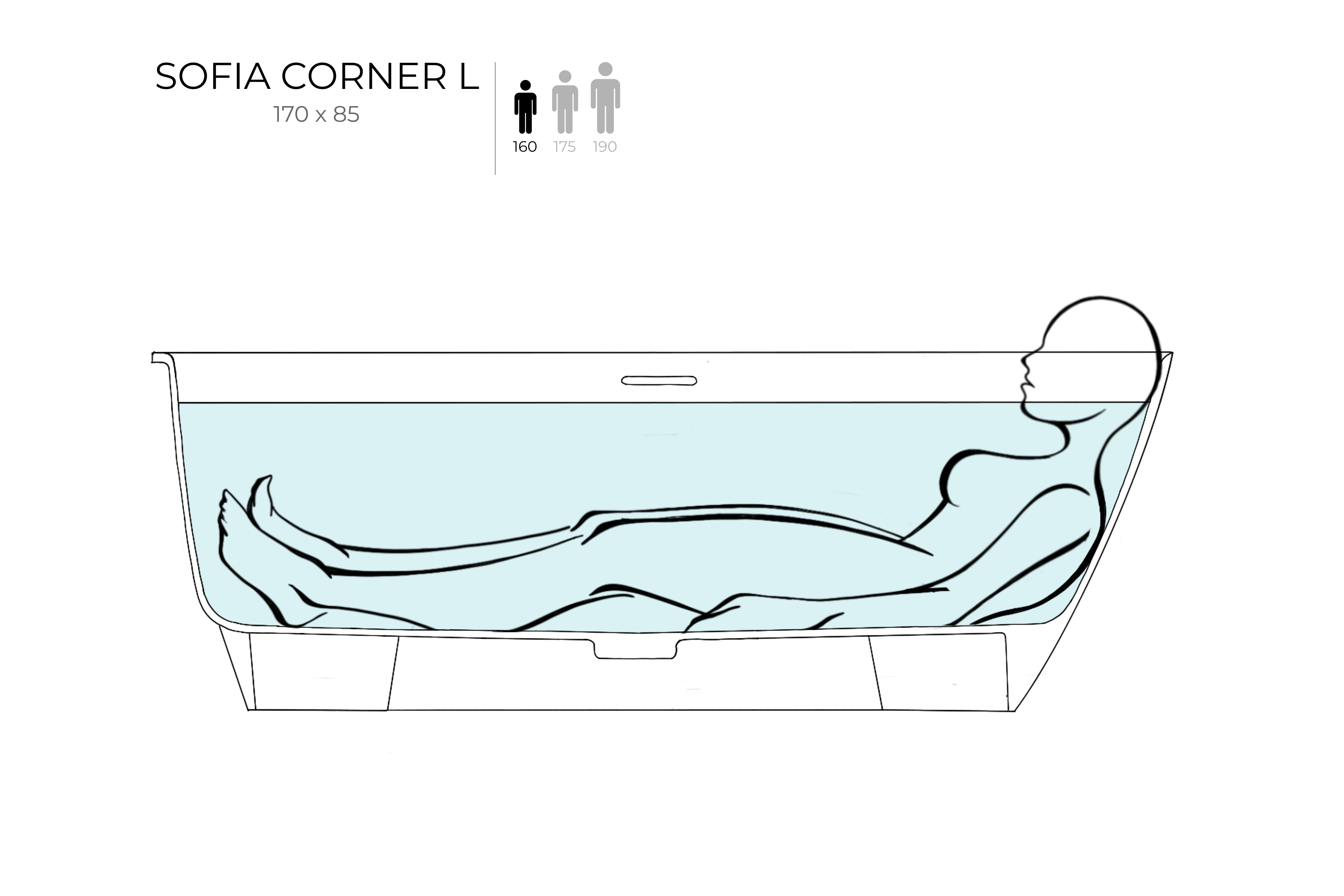 Ванна пристенная угловая матовая 170x85 SALINI Sofia Corner L окраска снаружи 102525MRH