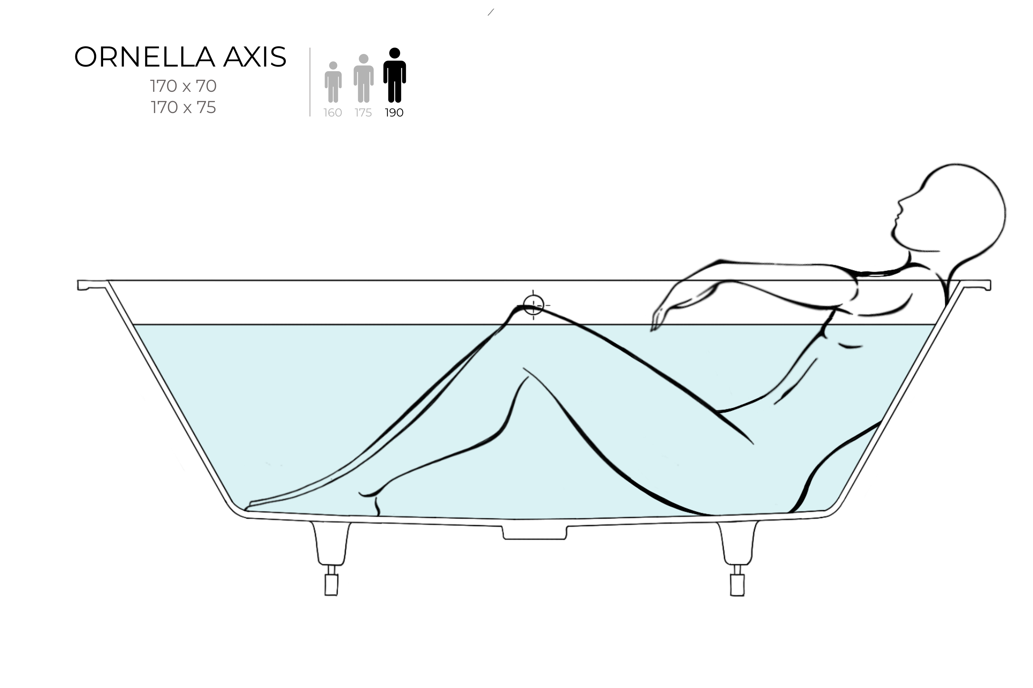 Ванна встраиваемая Salini ORNELLA AXIS 170x75 покраска по RAL полностью 103413MRF