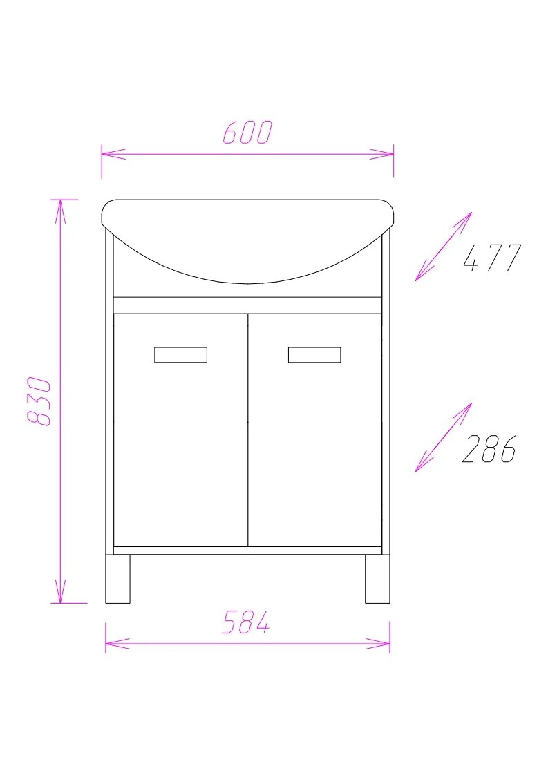 Тумба Onika ГАММА 60.10 под раковину Cersanit ERICA-60