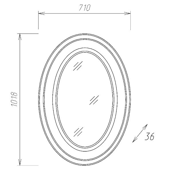 Зеркало овальное Onika АДЕЛЬ 70.01 с 2-мя стекл.полочками (эмаль)