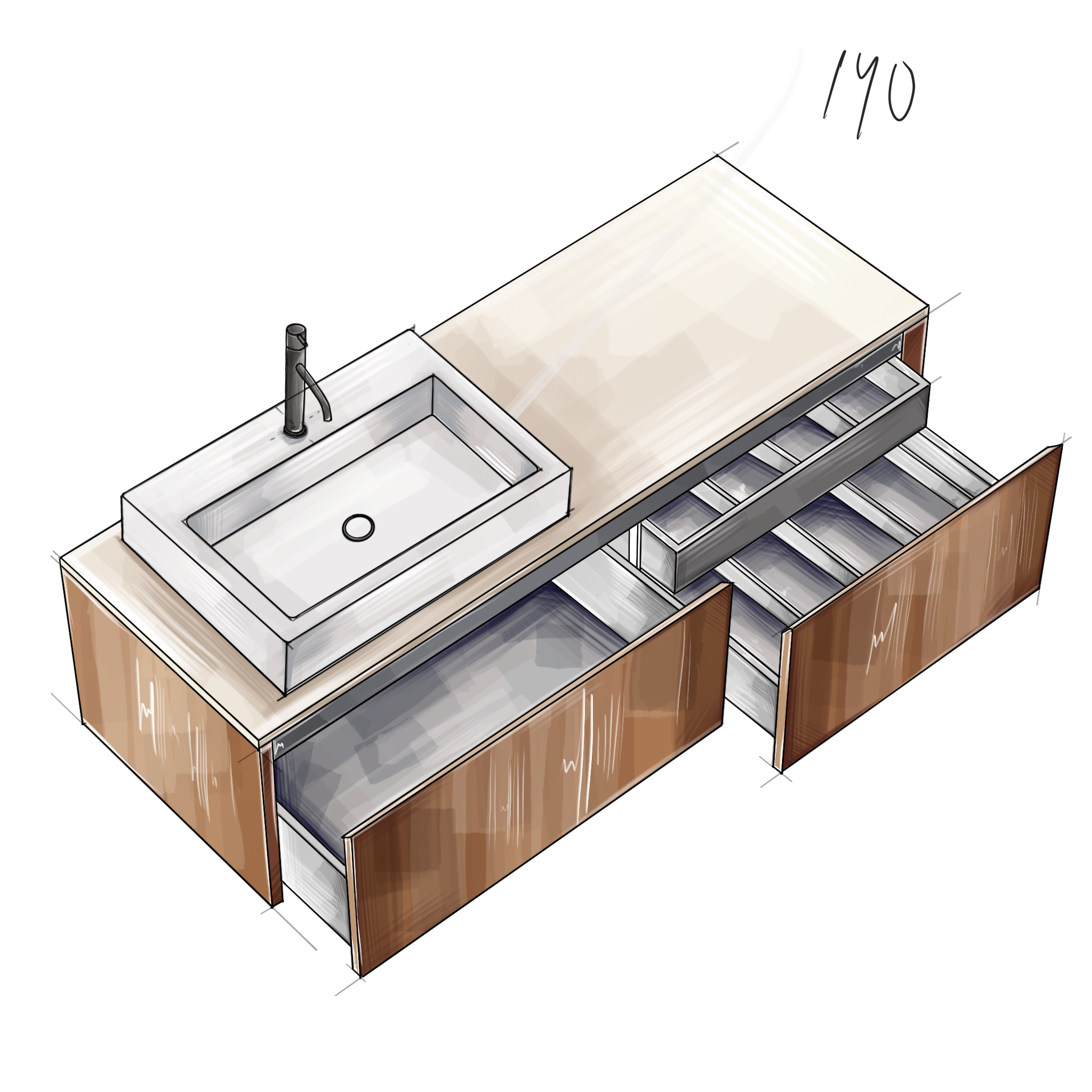 Подвесная тумба со столешницей Salini Domino 140x50 эмаль Onda Plus 27D114ON