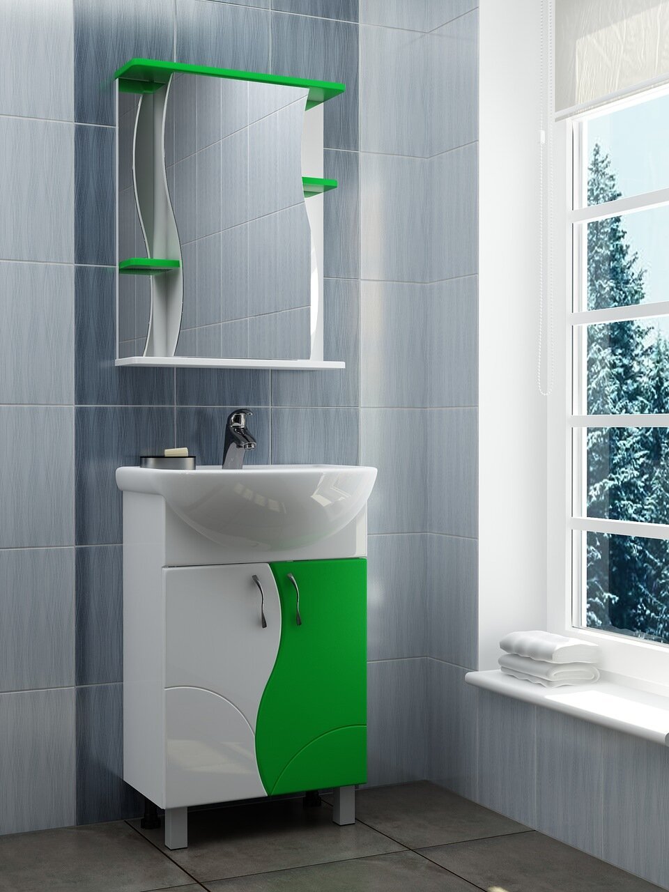 Зеркальный шкаф 55х70 см VIGO Alessandro зеленый левый