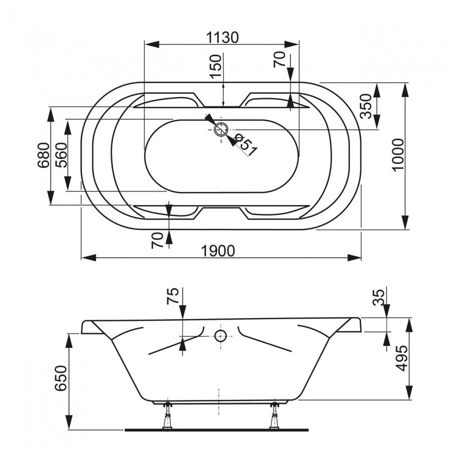 Акриловая ванна встраиваемая VAGNERPLAST GAIA 190x100