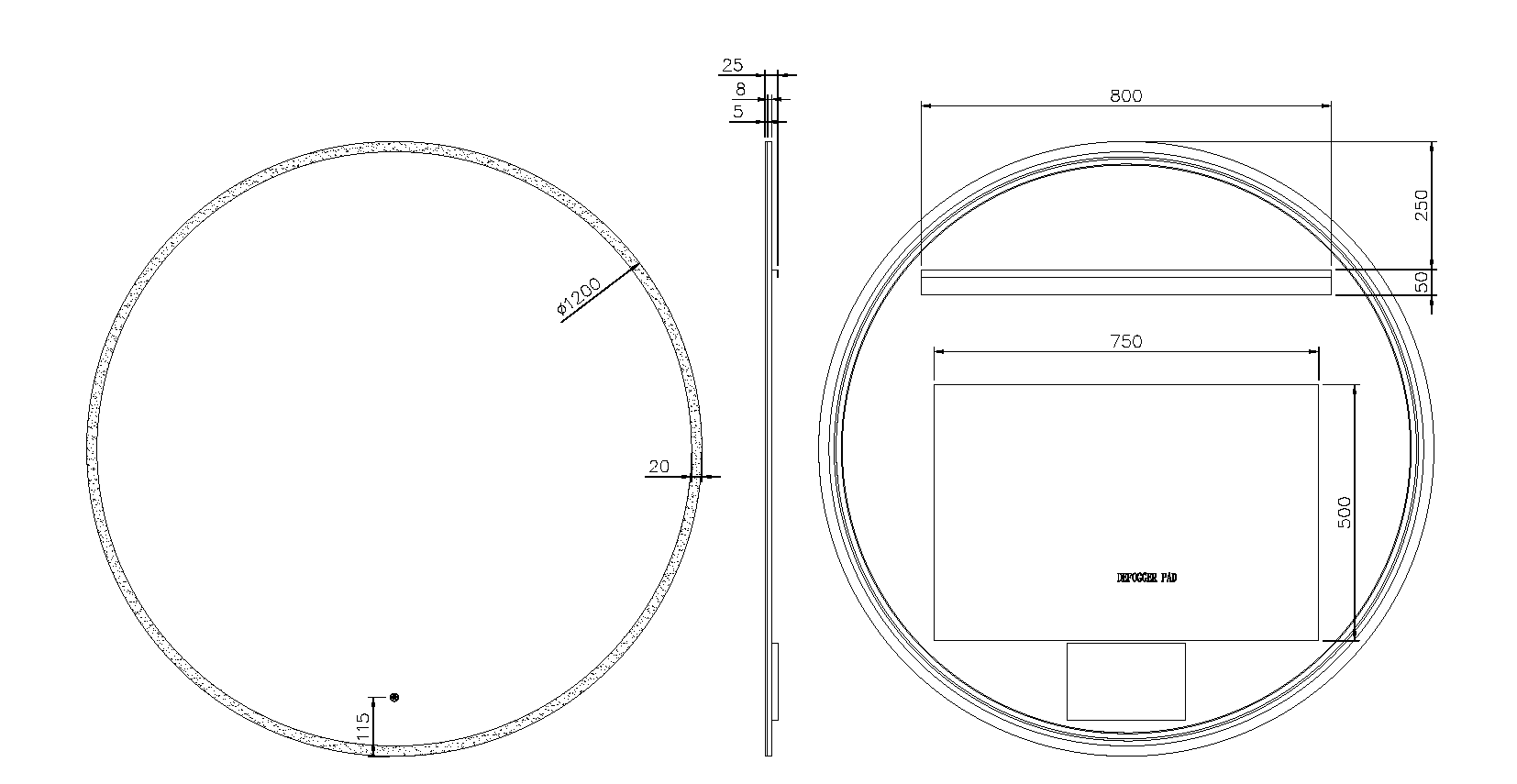 Зеркало круглое с LED подсветкой сенсор антипар 120х120 см Boheme 545-120