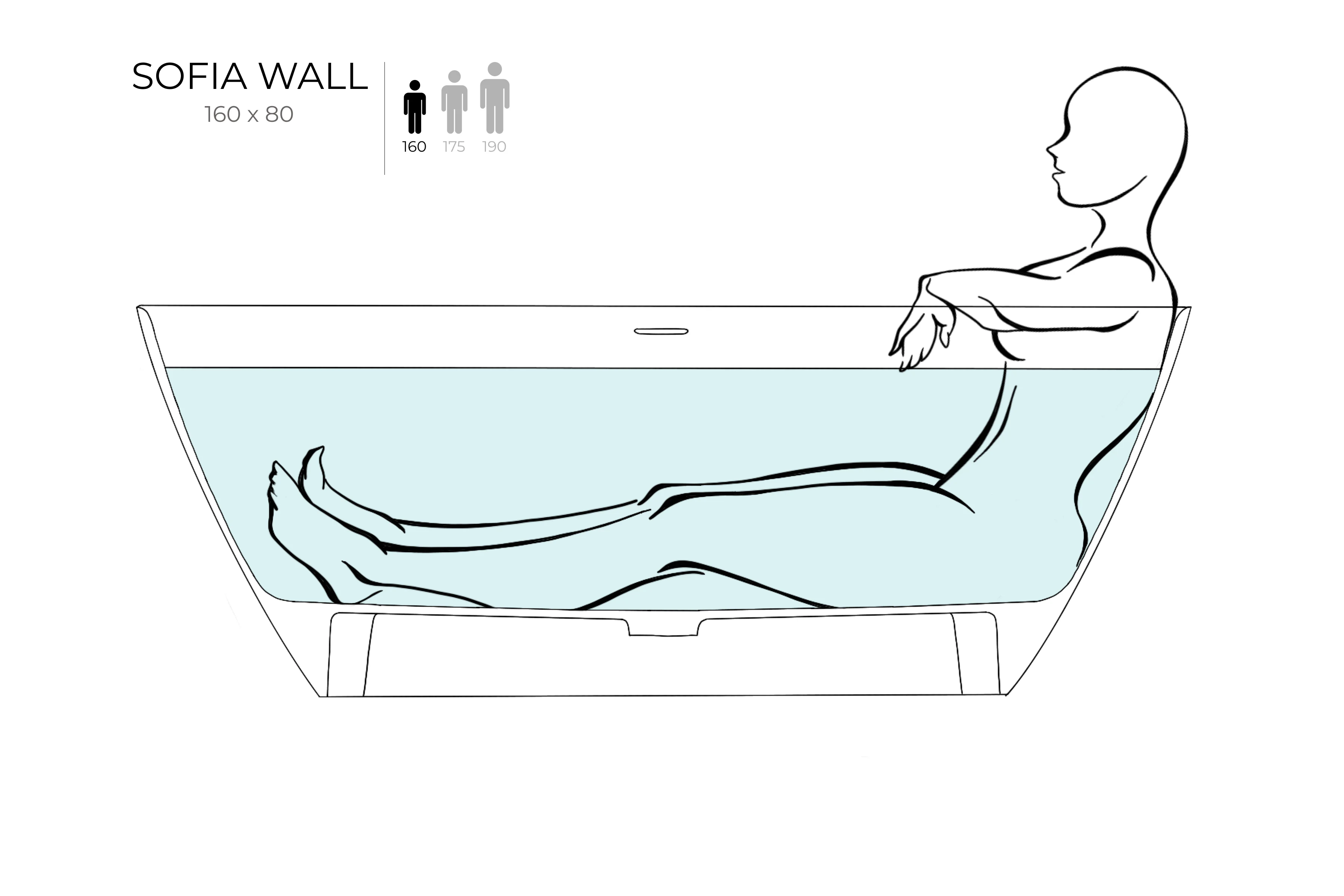 Ванна пристенная Salini SOFIA WALL 160x80 покраска по RAL снаружи 102517GRH