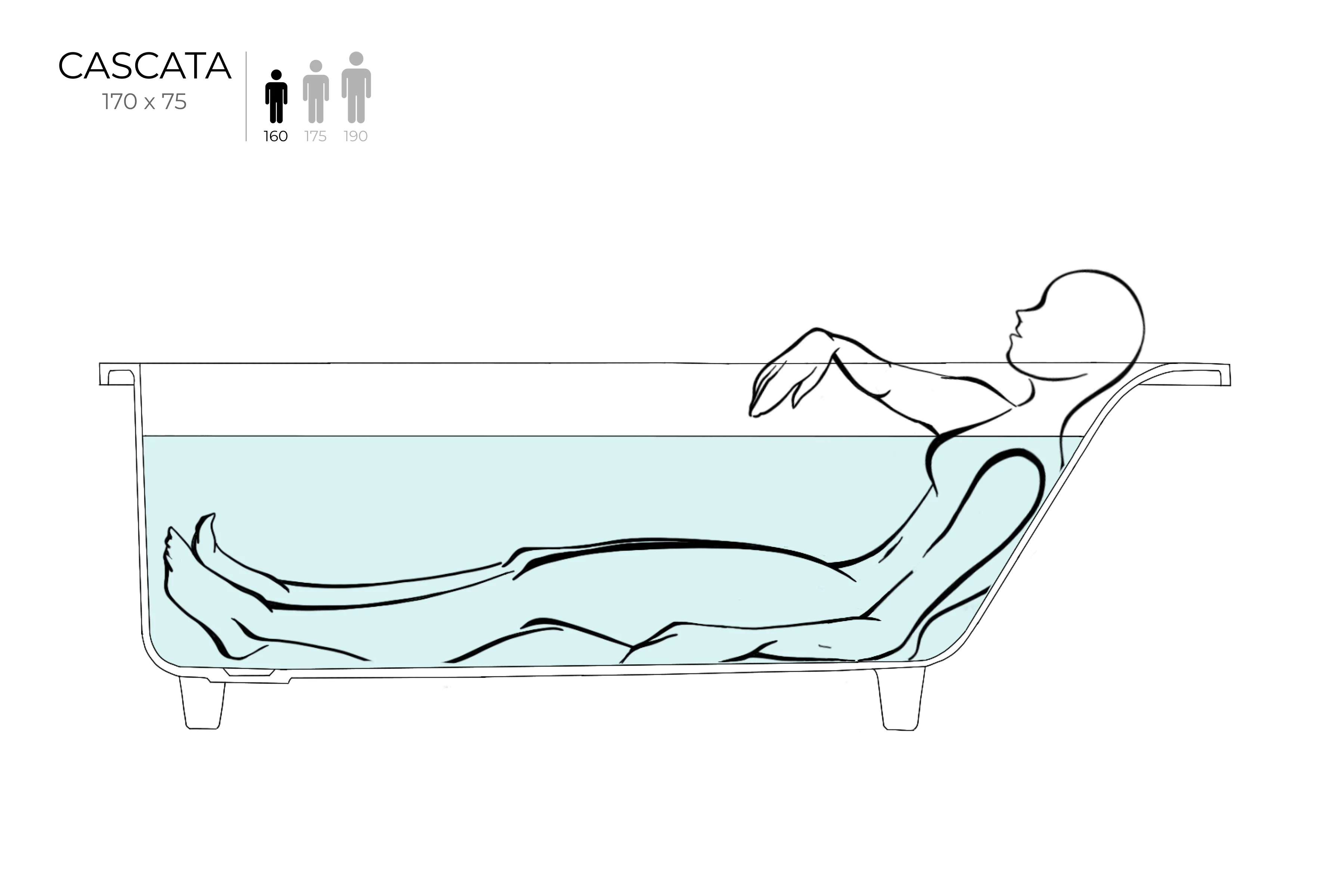 Ванна каменная встраиваемая глянцевая 170x75 Salini CASCATA 104113G