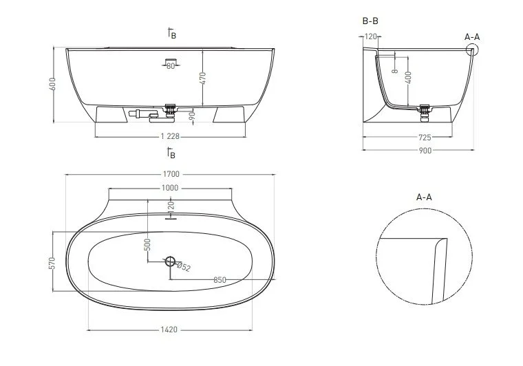Ванна пристенная Salini ALDA WALL 170 покраска по RAL полностью 101925MRF