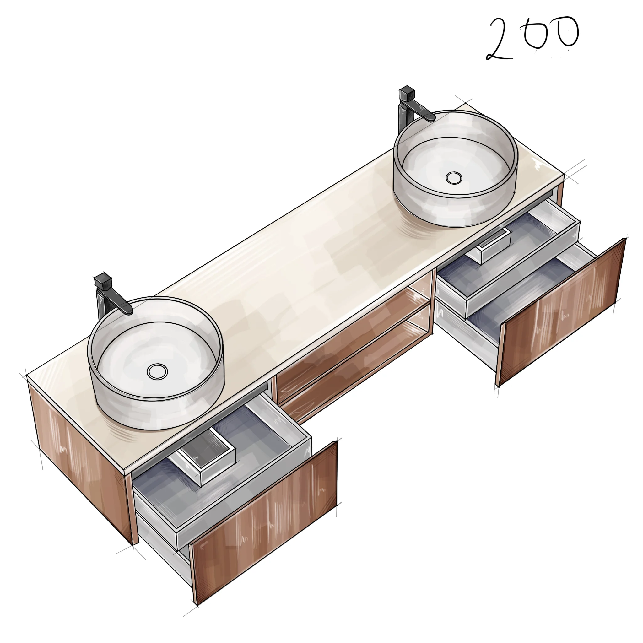 Подвесная тумба со столешницей Salini Domino 200x70 эмаль 27D120