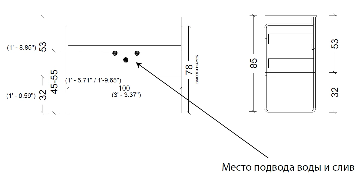 Тумба без раковины 100x46 2 полки Armadi Art Vallessi 837-100-C mat